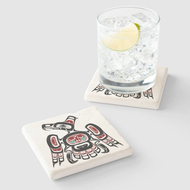 Posavasos De Piedra Thunderbird nativo americano de raza negra Kaigani (Lateral)