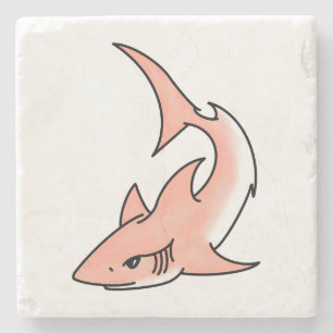Posavasos De Piedra tiburón rosa semana dibujos animados tatuaje arte