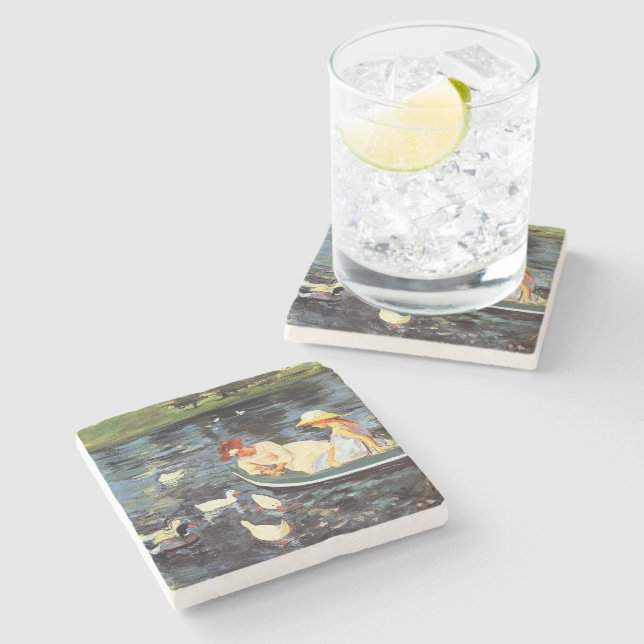 Posavasos De Piedra Tiempo de verano (por Mary Cassatt) (Lateral)