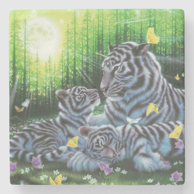 Posavasos De Piedra Tigres blancos (Anverso)
