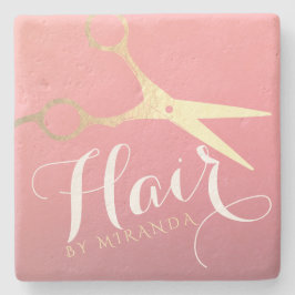 Posavasos De Piedra Tijeras de oro rosa moderno de salón de belleza es