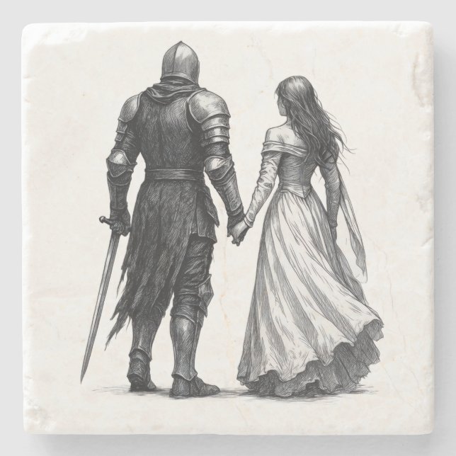 Posavasos De Piedra Timeless Medieval Romance Illustration (Anverso)