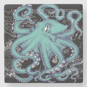 Posavasos De Piedra Tinta de mapa Verde azulado octopus