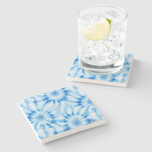 Posavasos De Piedra Tinte Blanco Azul con Efecto Tie Dye (Lateral)