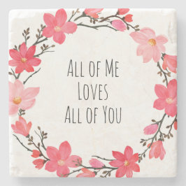 Posavasos De Piedra Tipografía de amor a la flor rosa de bonito Rubor