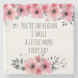 Posavasos De Piedra Tipografía de Amor Floral Acuarela Rosa Bonita