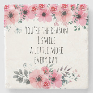 Posavasos De Piedra Tipografía de Amor Floral Acuarela Rosa Bonita