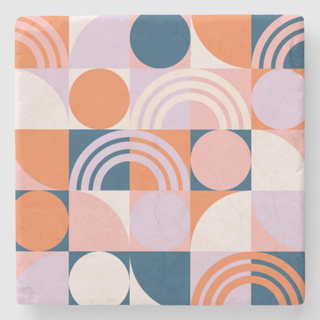 Posavasos De Piedra Tiras de Círculos de Mediano Siglo: Patrón Geométr (Anverso)