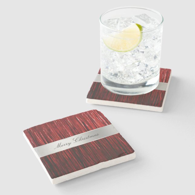 Posavasos De Piedra Tiras Tinsel de Glam Rojo (Lateral)