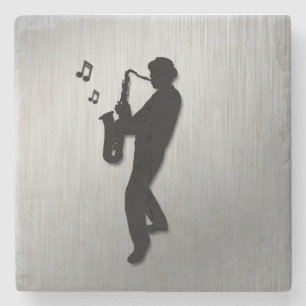 Posavasos De Piedra Toca Saxofón Plateado