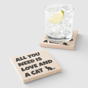 Posavasos De Piedra Todo lo que necesitas es amor y un gato divertido