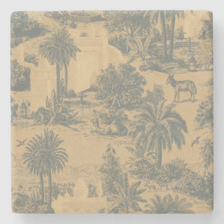 Posavasos De Piedra Toile de Camello Azul Pizarra Dorado Vintage Marro