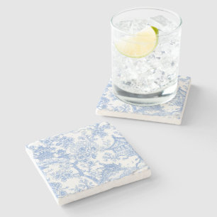 Posavasos De Piedra Toile de Chinoiserie Azul Dragón Flor de Cerezo