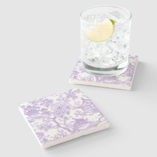 Posavasos De Piedra Toile de chinoiserie púrpura Dragón Flor de Cerezo