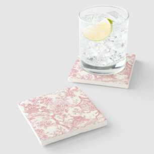 Posavasos De Piedra Toile de Chinoiserie Rosa Dragón Flor de Cerezo