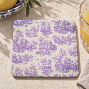 Posavasos De Piedra Toile de jouy monograma floral vintage púrpura