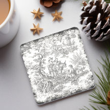Toile de Jouy vintage negro blanco árbol