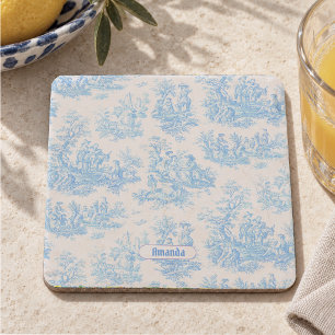 Posavasos De Piedra Toile jouy monograma floral azul turquesa vintage