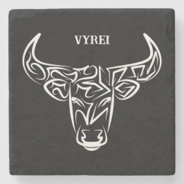 Posavasos De Piedra Toro tribal negro y blanco/Ox
