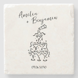 Posavasos De Piedra Torre de Champagne retro manuscrita para Boda