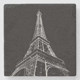 Posavasos De Piedra Torre Eiffel Blanco Negro París Viaje Vintage