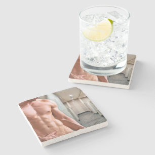 Posavasos De Piedra Torso de hombre musculoso sin camiseta de Slippery
