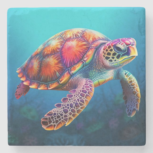 Posavasos De Piedra Tortuga acuarela (Anverso)