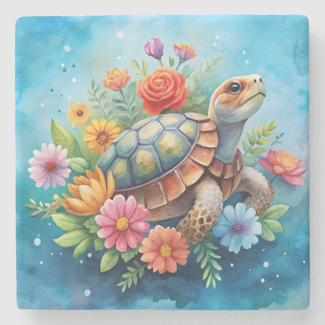 Posavasos De Piedra Tortuga floral (Anverso)