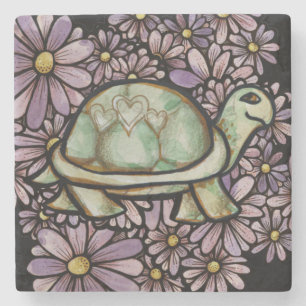 Posavasos De Piedra Tortuga floral Ama a las tortugas lindas cáscara d