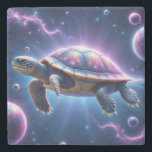 Posavasos De Piedra Tortuga marina púrpura galáctica<br><div class="desc">Este colorido diseño cósmico presenta una colorida tortuga marina con un fondo azul y violeta.</div>