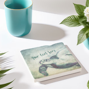 Posavasos De Piedra Tortuga voladora de mar verde   Personalizado Ston