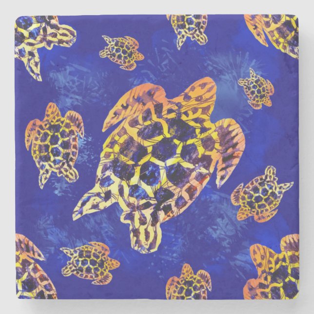 Posavasos De Piedra Tortugas marinas: arte africano de batik (Anverso)