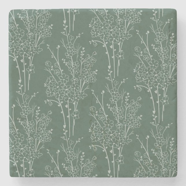 Posavasos De Piedra Tossed Floral Silhouette Botanical | Deep Forest (Anverso)