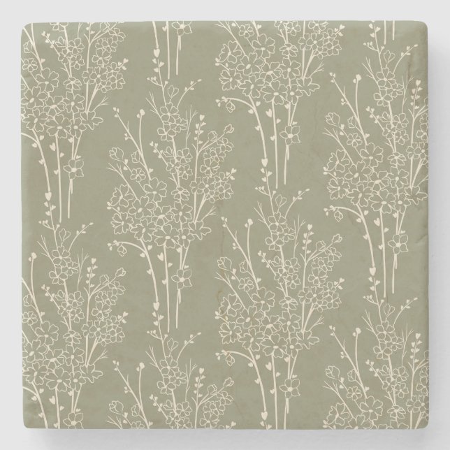Posavasos De Piedra Tossed Floral Silhouette Botanical | Muted Khaki (Anverso)