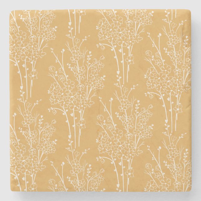 Posavasos De Piedra Tossed Floral Silhouette Botanical | Muted Ochre (Anverso)