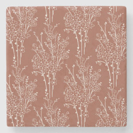 Posavasos De Piedra Tossed Floral Silhouette Botanical | Rusty Sienna