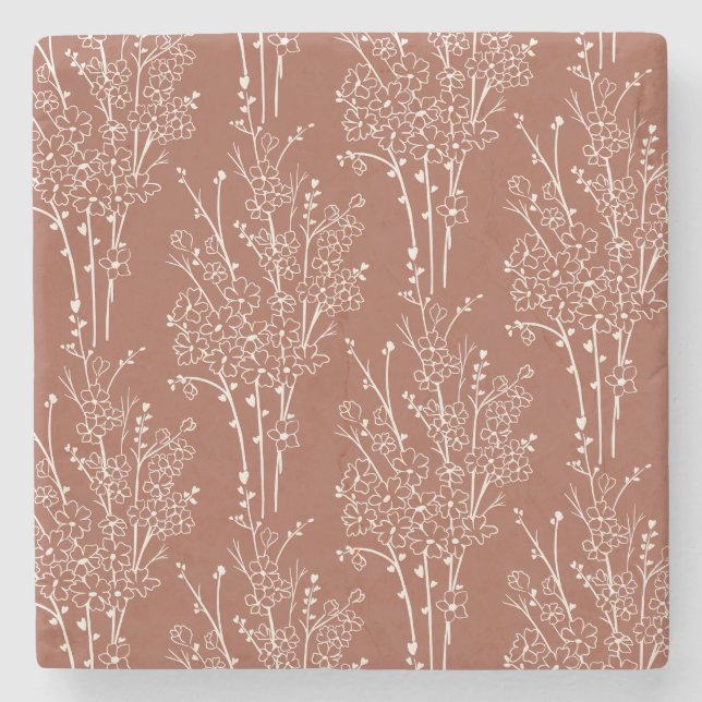 Posavasos De Piedra Tossed Floral Silhouette Botanical | Rusty Sienna (Anverso)