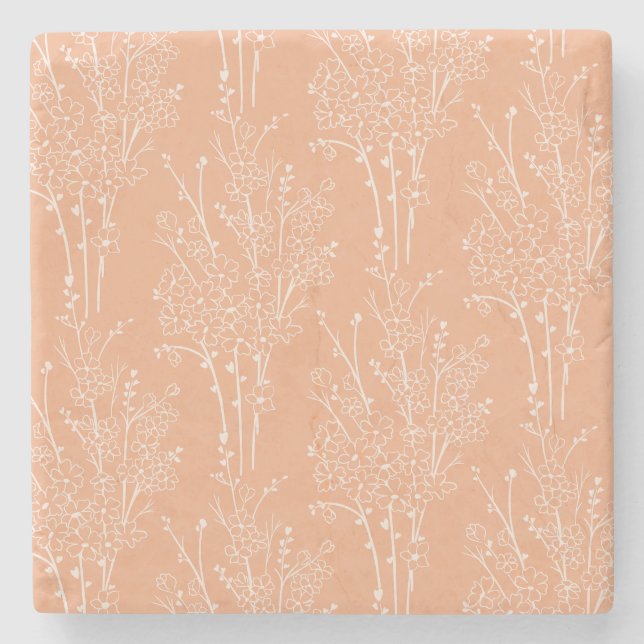 Posavasos De Piedra Tossed Floral Silhouette Botanical | Soft Apricot (Anverso)
