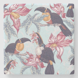 Posavasos De Piedra Toucans con las flores exóticas