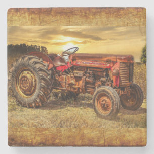 Posavasos De Piedra Tractor de granja roja