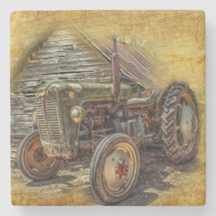 Posavasos De Piedra Tractor de granjas de cosecha de vintage Old Barn