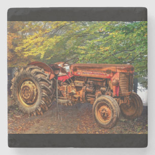 Posavasos De Piedra Tractor de granjas rojas Vintage