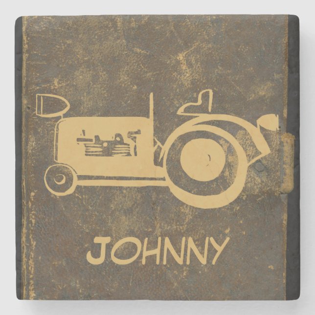 Posavasos De Piedra Tractor de ilustraciones de época cuta retro (Anverso)