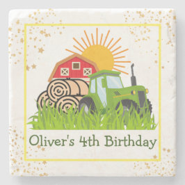 Posavasos De Piedra Tractor verde | Fiesta de cumpleaños temática para