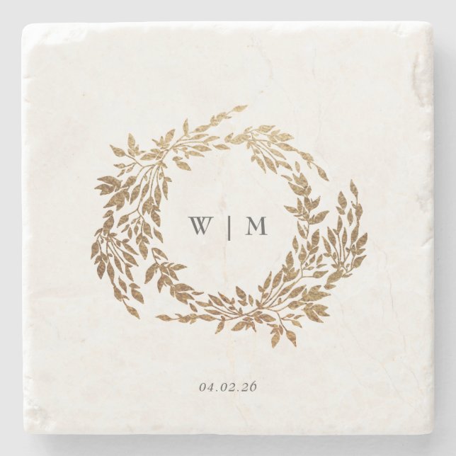 Posavasos De Piedra tradicional Escudo Monograma Clásico Boda Elegante (Anverso)