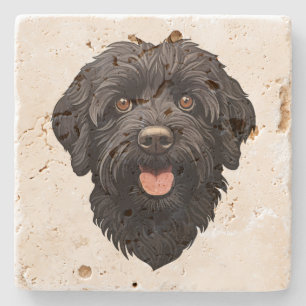 Posavasos De Piedra Travertina de perro de labradoodle negro