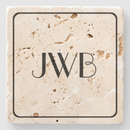 Posavasos De Piedra Travertina masculina reforzada clásica monogramada