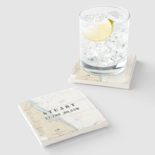 Posavasos De Piedra Treasure Coast Florida Auténtico Cuadro de Bote (Lateral)