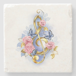 Posavasos De Piedra Treble arrecife con rosas rosas rosas rosas