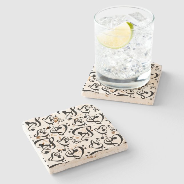 Posavasos De Piedra Treble Bass Clef Heart Music Notes Pattern (Lateral)